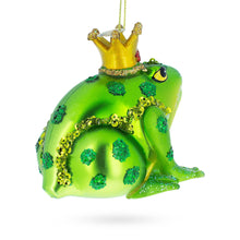 Load image into Gallery viewer, Regal Frog in Crown Glass Christmas Ornament