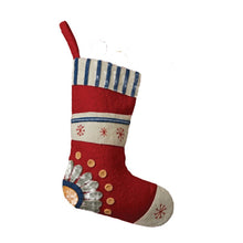 Load image into Gallery viewer, 18" Handmade Wool Felt Stocking w/ Embroidered Snowflakes &amp; Flower