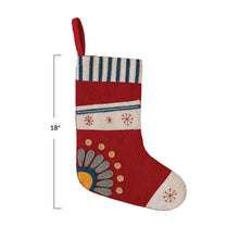 Load image into Gallery viewer, 18" Handmade Wool Felt Stocking w/ Embroidered Snowflakes &amp; Flower