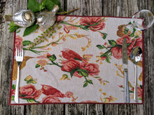 Load image into Gallery viewer, Tache Floral Red Roses Hummingbirds Woven Tapestry Placemat Set (18109)