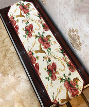 Load image into Gallery viewer, Tache Floral Red Roses Hummingbirds Ivory Woven Tapestry Table Runner (18109)