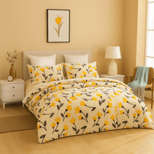 Load image into Gallery viewer, DaDa Bedding Yellow Fleur Floral Golden Orange Ivory Duvet Cover Set w/ Pillow Cases (18112)