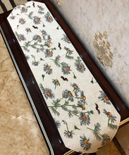 Load image into Gallery viewer, Tache Floral Yellow Daisies Ladybugs Ivory Woven Tapestry Table Runner (18114)