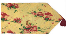 Load image into Gallery viewer, Tache Floral Red Roses Hummingbirds Golden Woven Tapestry Table Runner (18115)