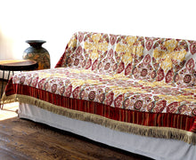 Load image into Gallery viewer, Tache Elegant Burgundy Ornate Paisley Woven Tapestry Tablecloth (18194)