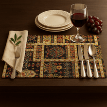 Load image into Gallery viewer, DaDalogy Bedding Set of 4-Pieces Dark Noir Mughal Floral Botanical Vintage Fleur Tapestry Placemats 13” x 19” (18197)