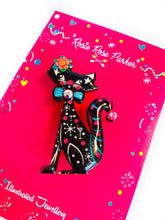 Load image into Gallery viewer, Retro Dapper Atomic Cat Brooch by Rosie Rose Parker