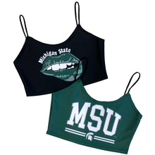 Load image into Gallery viewer, Michigan State Lips Black Spaghetti Tank