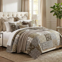 Load image into Gallery viewer, DaDa Bedding Bohemian Olive Brown Moroccan Paisley Floral Filigree Patchwork Cotton Bedspread Set (JHW-885)