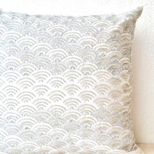 Load image into Gallery viewer, Decorative throw pillow covers -Ivory white throw pillows with detailed embroidered waves - Sashiko- Cushion cover - Couch pillows 16x16