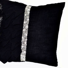 Load image into Gallery viewer, Black Ruffles Sequin Crystal Throw Pillow Cover