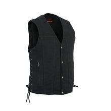 Load image into Gallery viewer, Men's Black Denim Motorcycle Vest – Single Panel Back