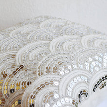 Load image into Gallery viewer, Exquisitely Embroidered Ivory Throw Pillow Cover with Silver Sashiko Pattern
