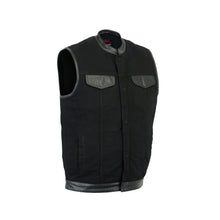 Load image into Gallery viewer, Men's Black Denim Single Panel Concealment Vest W/ Leather Trim