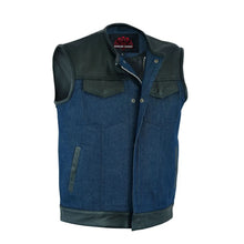 Load image into Gallery viewer, Men's Leather/Denim Combo Vest (Black/Broken Blue)