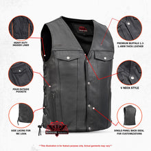 Load image into Gallery viewer, Men's Black Leather Vest with Side Laces and Smart Access Pockets