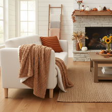 Load image into Gallery viewer, Tache Caramel Brown Faux Fur Throw Blanket Chevron Geometric Embossed (#10)