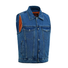 Load image into Gallery viewer, Men's Snap Front Blue Denim Motorcycle Vest