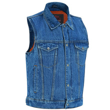 Load image into Gallery viewer, Blue Men's  denim motorcycle vest with Snap/Zipper Front