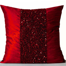 Load image into Gallery viewer, Decorative Throw Pillow Cover in Red  Embroidered Pillowcase 16x16 Beaded Cushions  Gifts  Royal Red Pillows Couch Toss Pillows Christmas
