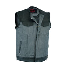 Load image into Gallery viewer, Men's Perforated Leather/Denim Combo Vest (Black/ Ash Gray)