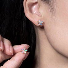 Load image into Gallery viewer, Opal Diamond Sakura Cherry Blossom Flower Stud Earrings 14K Yellow Gold
