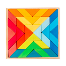 Load image into Gallery viewer, 36 Pcs STAINED Large Rainbow Square Indian Puzzle Blocks with Storage Tray