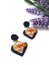 Load image into Gallery viewer, Gold and Black Carnelian Earrings