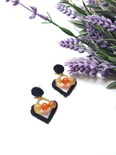 Load image into Gallery viewer, Gold and Black Carnelian Earrings