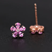 Load image into Gallery viewer, Pink Sapphire Diamond Sakura Cherry Blossom Flower Stud Earrings 14K Rose Gold