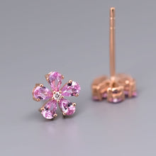 Load image into Gallery viewer, Pink Sapphire Diamond Sakura Cherry Blossom Flower Stud Earrings 14K Rose Gold