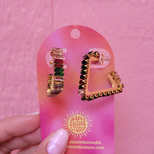 Load image into Gallery viewer, Geo-Gem Trail Hoop Earrings