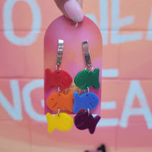 Load image into Gallery viewer, Rainbow Cracker Fish Dangle Earrings