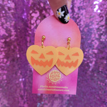 Load image into Gallery viewer, Lovely Jack-O-Lantern Heart Earrings
