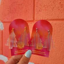 Load image into Gallery viewer, Metallic Rainbow Stripes Christmas Tree Earrings