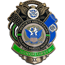 Load image into Gallery viewer, CL2-16 Large 3 inch 20th Anniversary CBP Border Patrol Agent Commemorative Honor First Thin Green Line Pin not a Challenge Coin