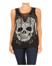 Load image into Gallery viewer, Women’s BLACK Baroque Skull Graphic Tank Top