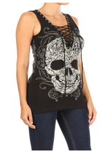 Load image into Gallery viewer, Women’s BLACK Baroque Skull Graphic Tank Top