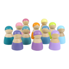 Load image into Gallery viewer, 12-Piece Wooden Peg Dolls – Pastel/Macaron Colors