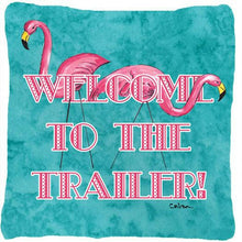 Load image into Gallery viewer, Welcome to the trailer   Canvas Throw Pillow - 14x14 Decorative Pillow – Art for Your Home &amp; Patio