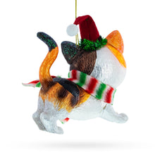 Load image into Gallery viewer, Calico Cat with Scarf Glass Christmas Ornament