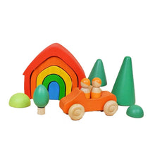 Load image into Gallery viewer, 5 Pcs STAINED Rainbow Wooden Stacking House