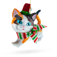 Load image into Gallery viewer, Calico Cat with Scarf Glass Christmas Ornament