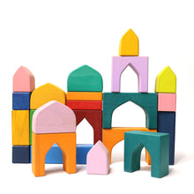 Load image into Gallery viewer, 54 Pcs STAINED Arabian 1001 Nights Inspired Wooden Building Blocks Set with Tray