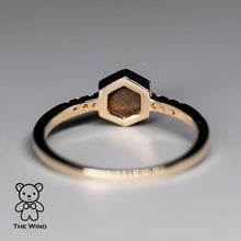 Load image into Gallery viewer, Geometric Design Hexagon Australian Doublet Opal &amp; Diamond Ring 14K Yellow Gold