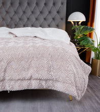 Load image into Gallery viewer, DaDalogy Bedding Lavender Grey Faux Fur Throw Blanket - Dreamy Geometric Embossed Sherpa Backside - Super Soft Warm Cozy Plush Fluffy