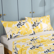 Load image into Gallery viewer, Tache Microfiber Watercolor Tropical Floral Yellow Blue Fitted Sheet / Flat Sheet (JHW-841)