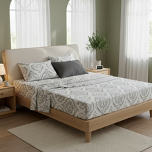 Load image into Gallery viewer, Tache Dreamy Moon Sky Ogee Damask Heather Gray White Bed Sheet Set (TB300)
