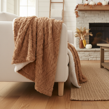 Load image into Gallery viewer, Tache Caramel Brown Faux Fur Throw Blanket Chevron Geometric Embossed (#10)