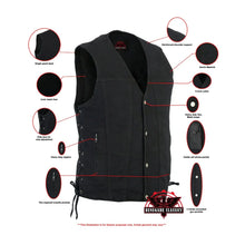 Load image into Gallery viewer, Men's Black Denim Motorcycle Vest – Single Panel Back